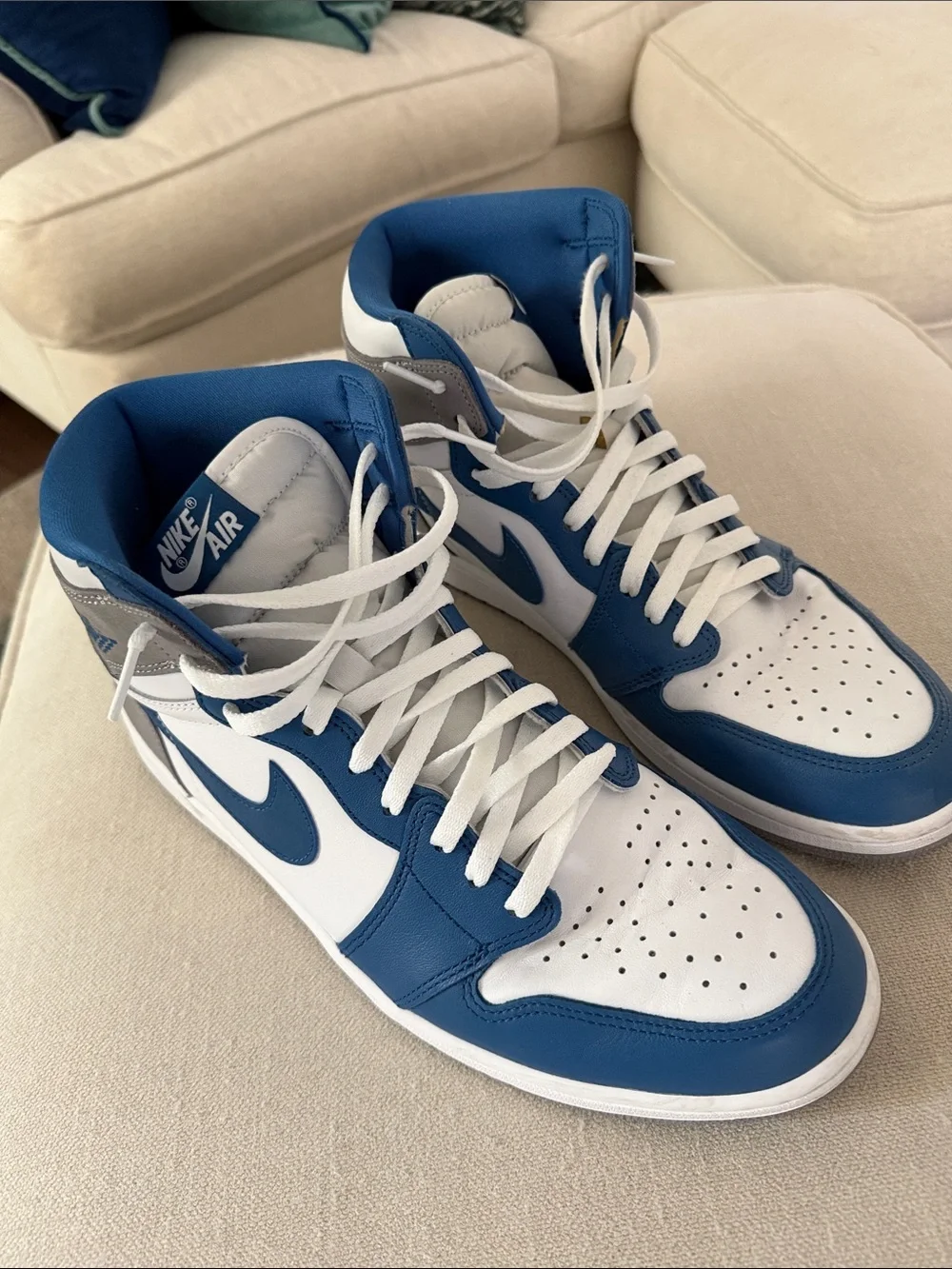 Nike Air Jordan 1 High White and Blue Men's Sneakers